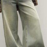 Women’s Grey Wide Leg Baggy Jeans Modern Loose Fit Denim