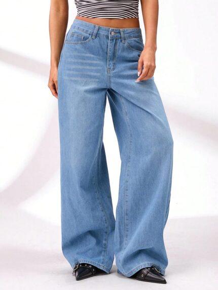 Ladies Sky Blue Relaxed Fit Jeans Trendy Casual Denim