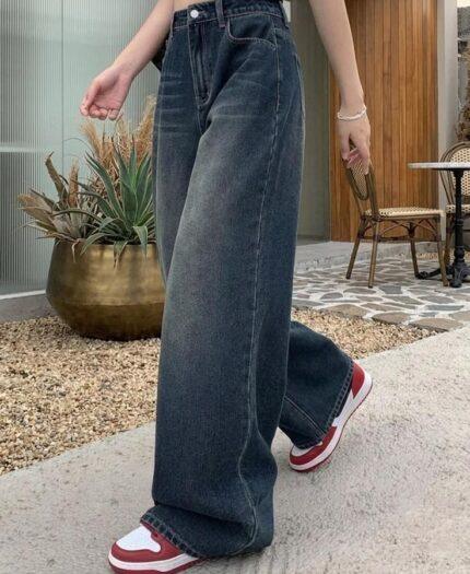 Ladies Navy Blue Baggy Pant Relaxed Fit Stylish Trouser